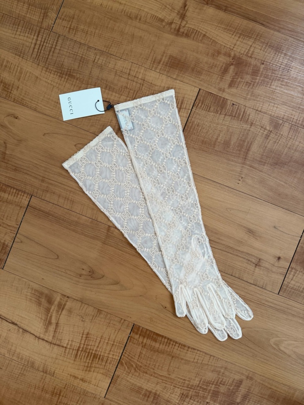 GG Embroidered Monogram Sheer Mesh Long Opera Gloves Black or Cream❗️LAST PAIR❗️